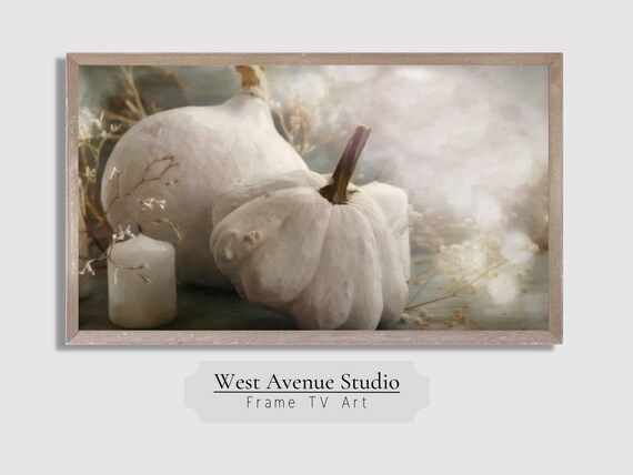 White Pumpkins Candles Soft Fall Still Life Neutral Autumn Art Poster
