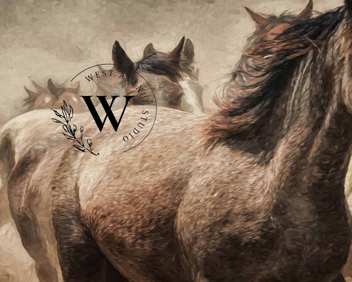 Wild Horses Running Dust Storm Textured Western Equine Painting Poster - Image 3