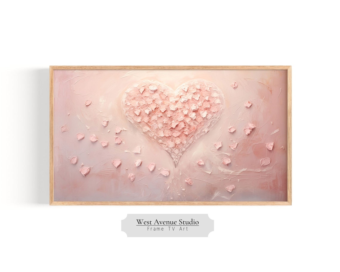 Blush Pink 3D Heart With Petals Textured Romantic Wall Art Poster
