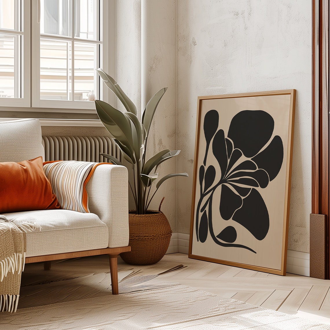 Black Beige Abstract Botanical Mid Century Modern Wall Poster - Image 3