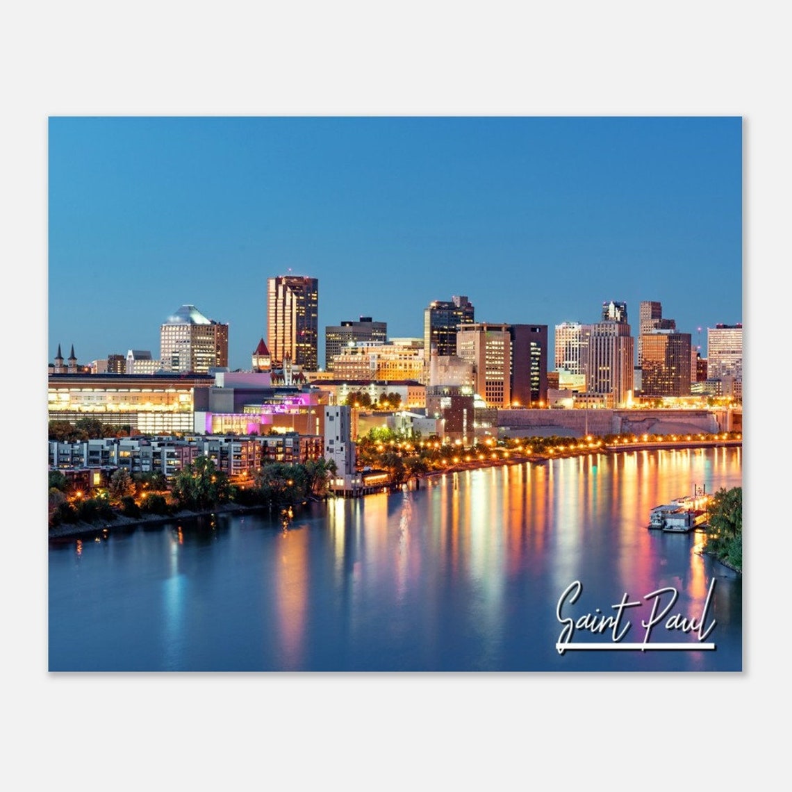 Saint Paul Night Skyline Poster Minnesota Cityscape Wall Art