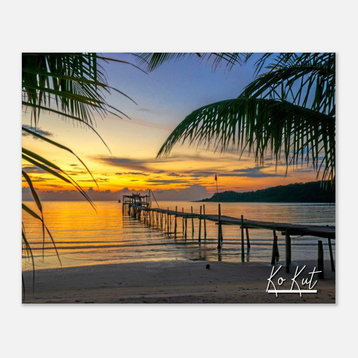 Ko Kut Thailand Sunset Pier Palm Silhouette Tropical Beach Poster