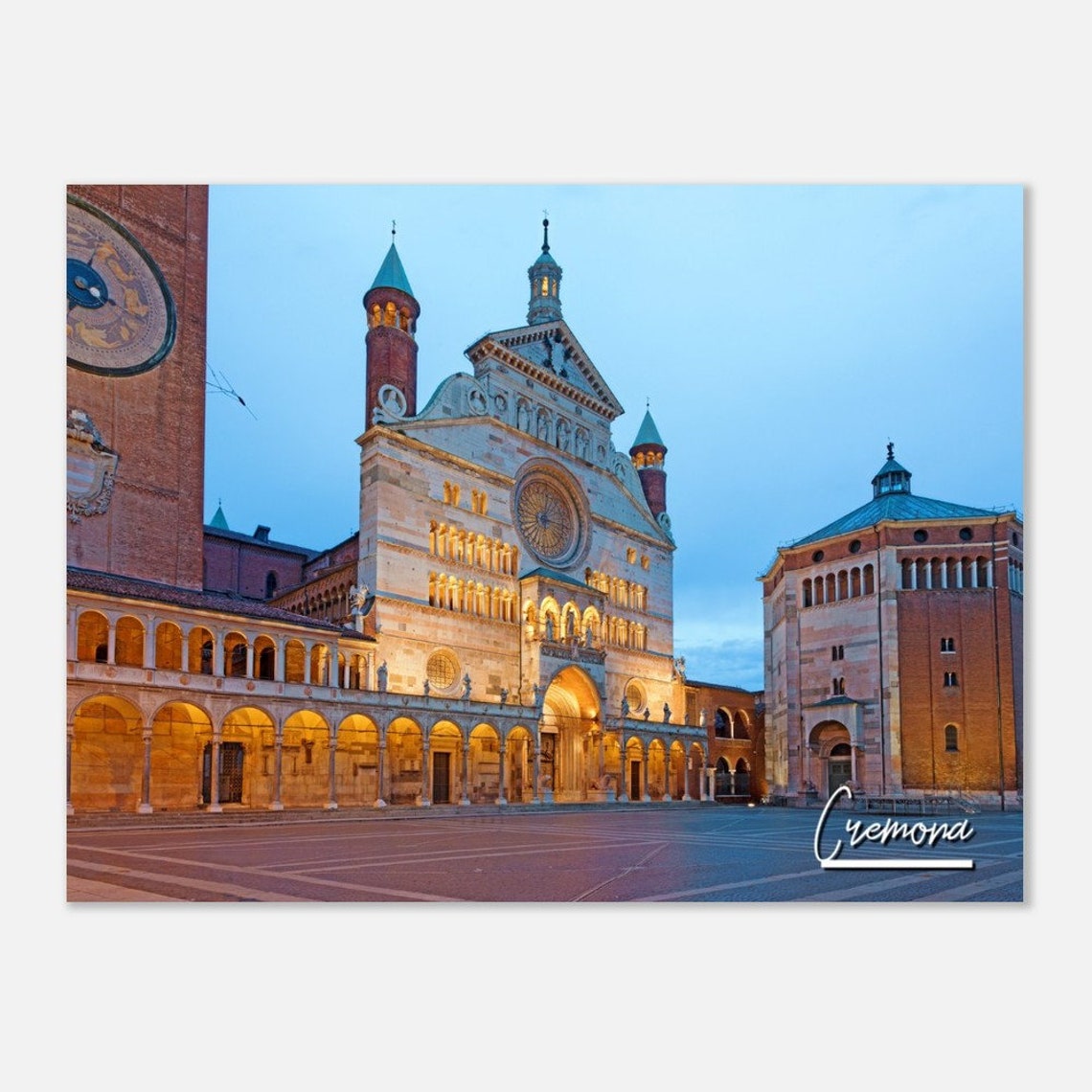 Cremona Italy Cathedral Facade Twilight Architecture Travel Poster