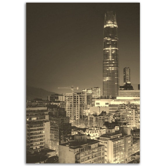 Vintage Santiago Chile Print Sepia Cityscape Photo Poster