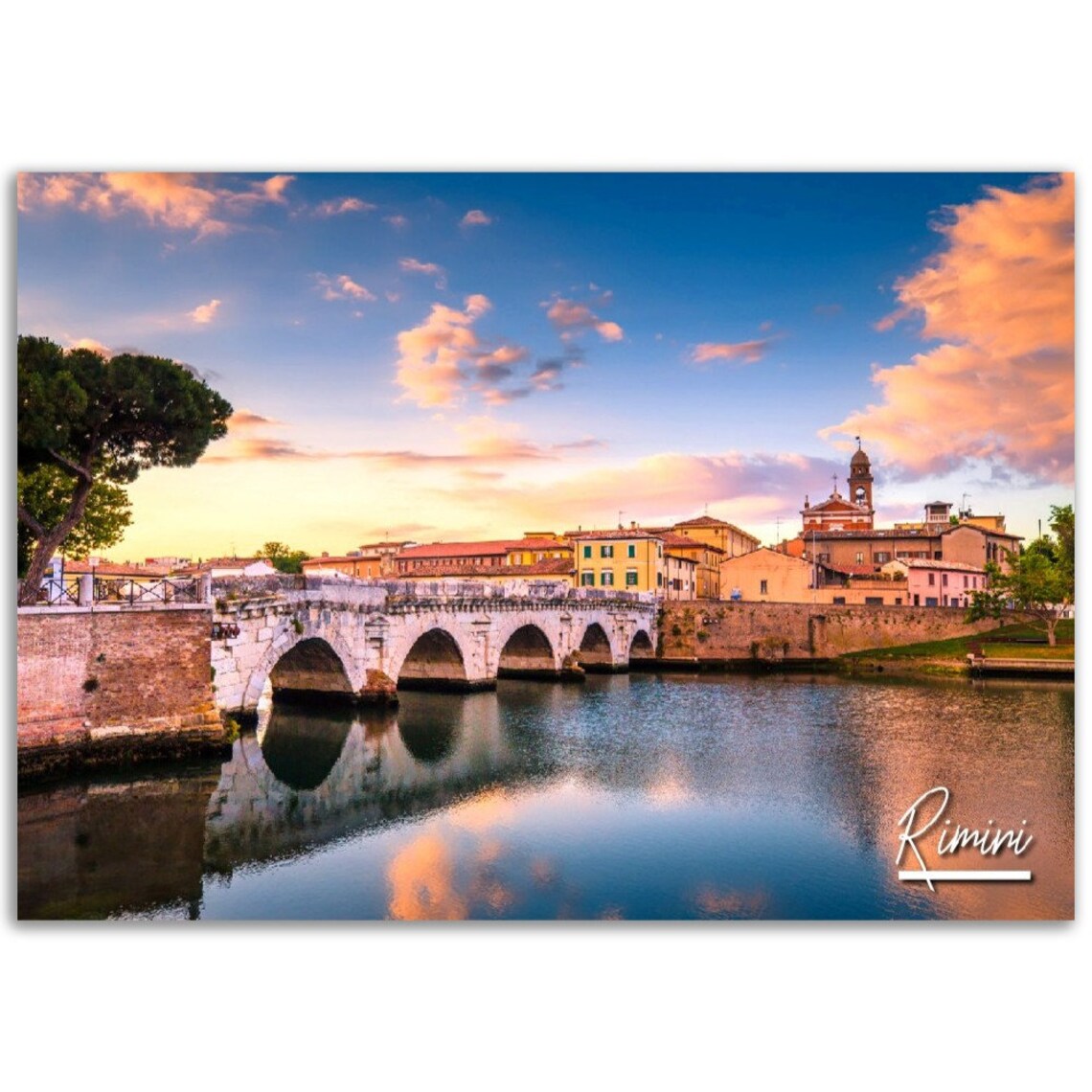 Rimini Old Stone Bridge Sunset Italy Adriatic Coast Travel Poster