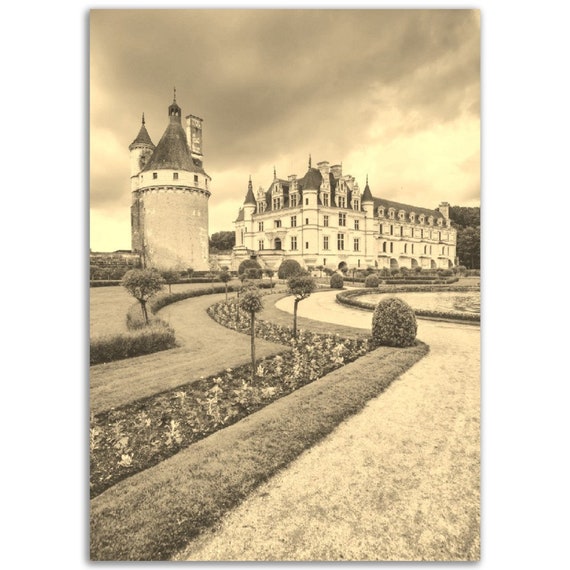 Vintage Loire Valley Castle Print Retro Sepia Photo Poster