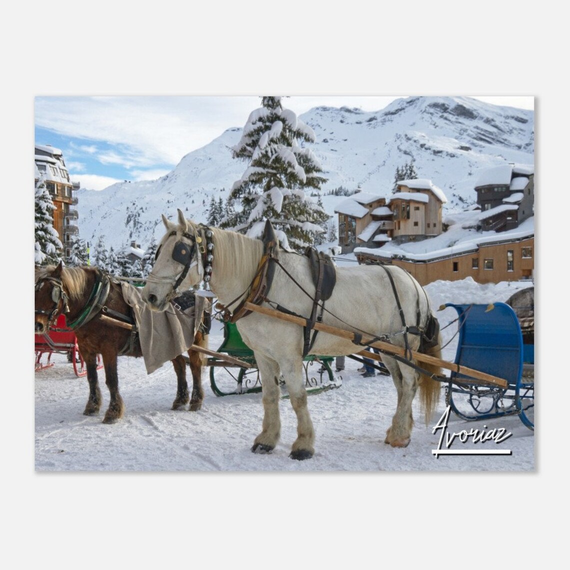 Avoriaz France Horse Drawn Sleigh Ride Snowy Alps Winter Poster
