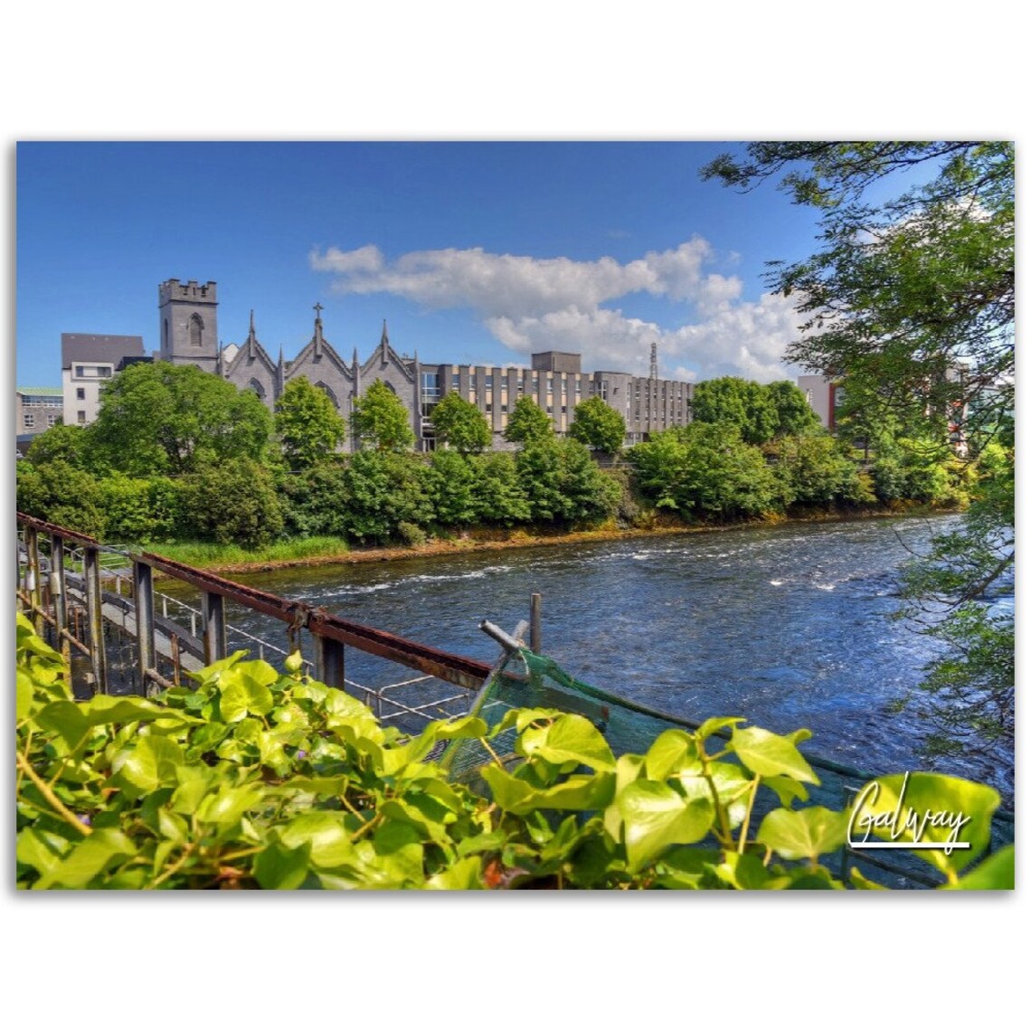 Galway Ireland River View Historic Church City Travel Poster