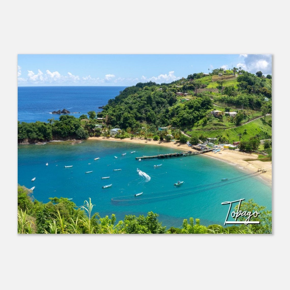 Tobago Caribbean Turquoise Bay Boats Sandy Beach Island Travel Poster