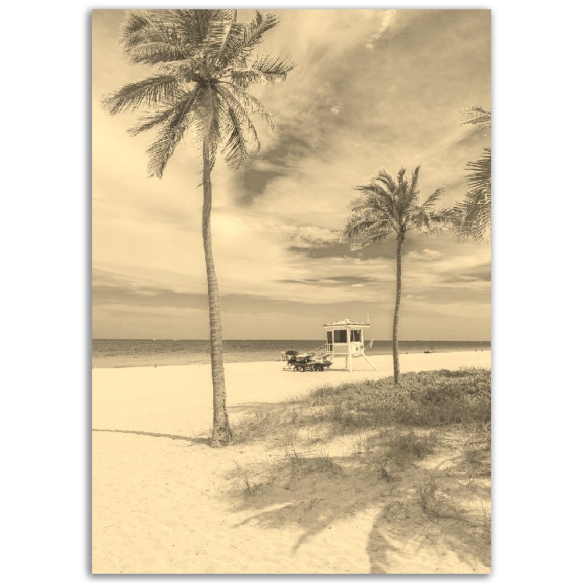 Vintage Fort Lauderdale Beach Palm Trees Sepia Travel Poster