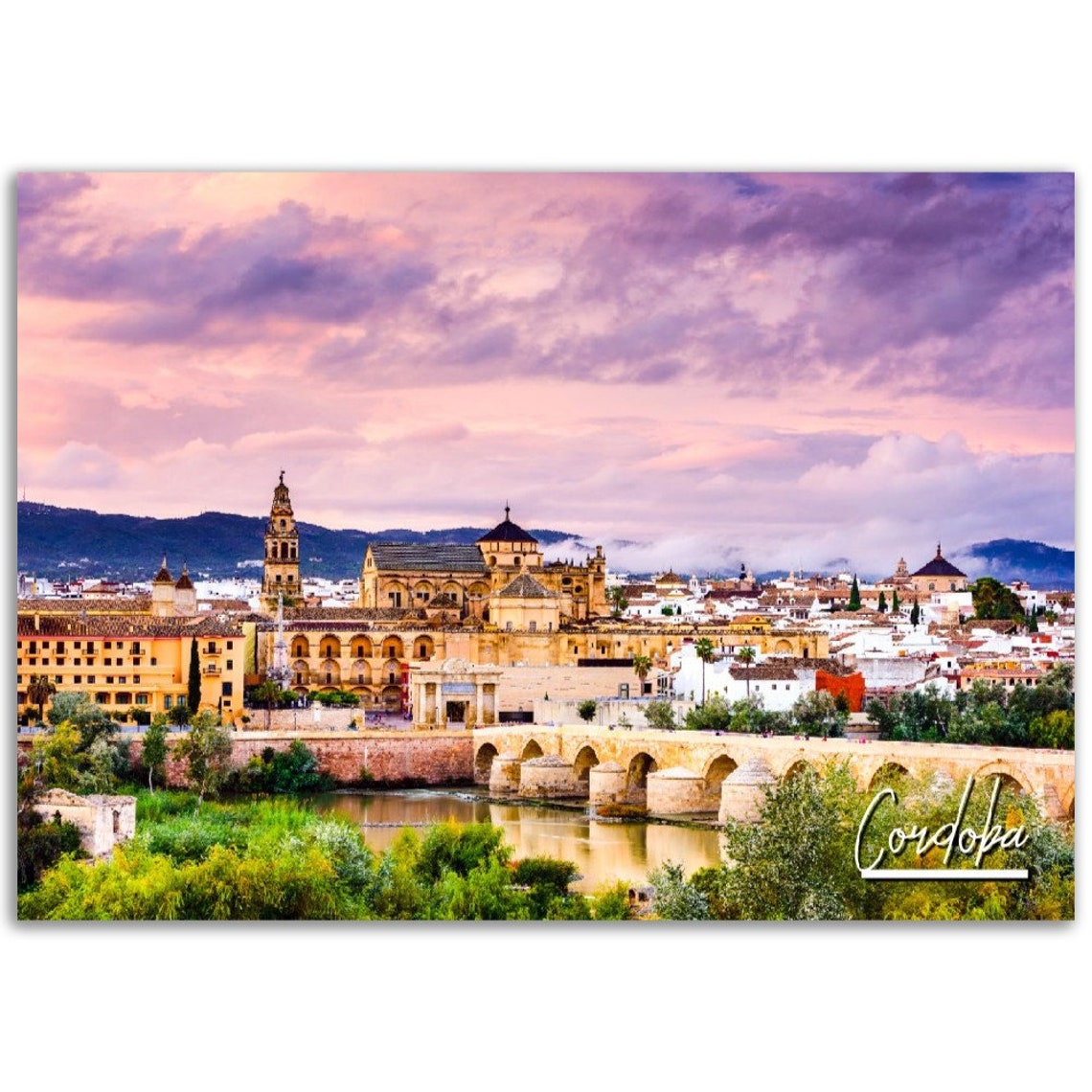 Cordoba Roman Bridge Mezquita Sunset Andalusia Spain Travel Poster
