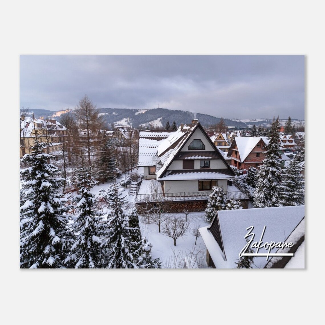 Zakopane Winter Snow Chalet Village Poland Mountain Travel Poster