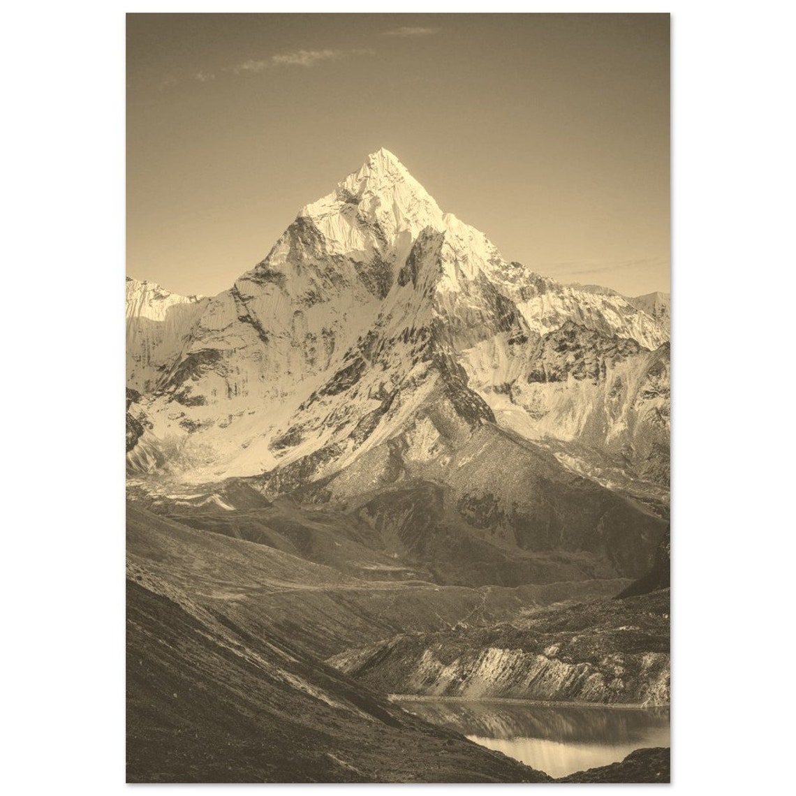 Snowcapped Himalayan Peak Sepia Vintage Mountain Travel Poster