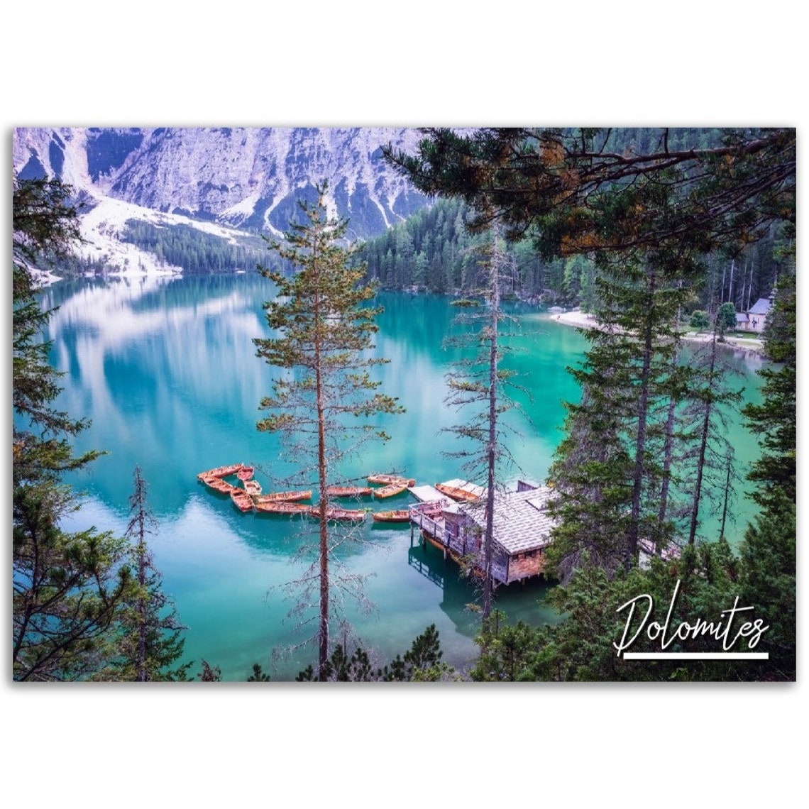 Dolomites Lake Braies Poster With Turquoise Alpine Lake Mountain Photo