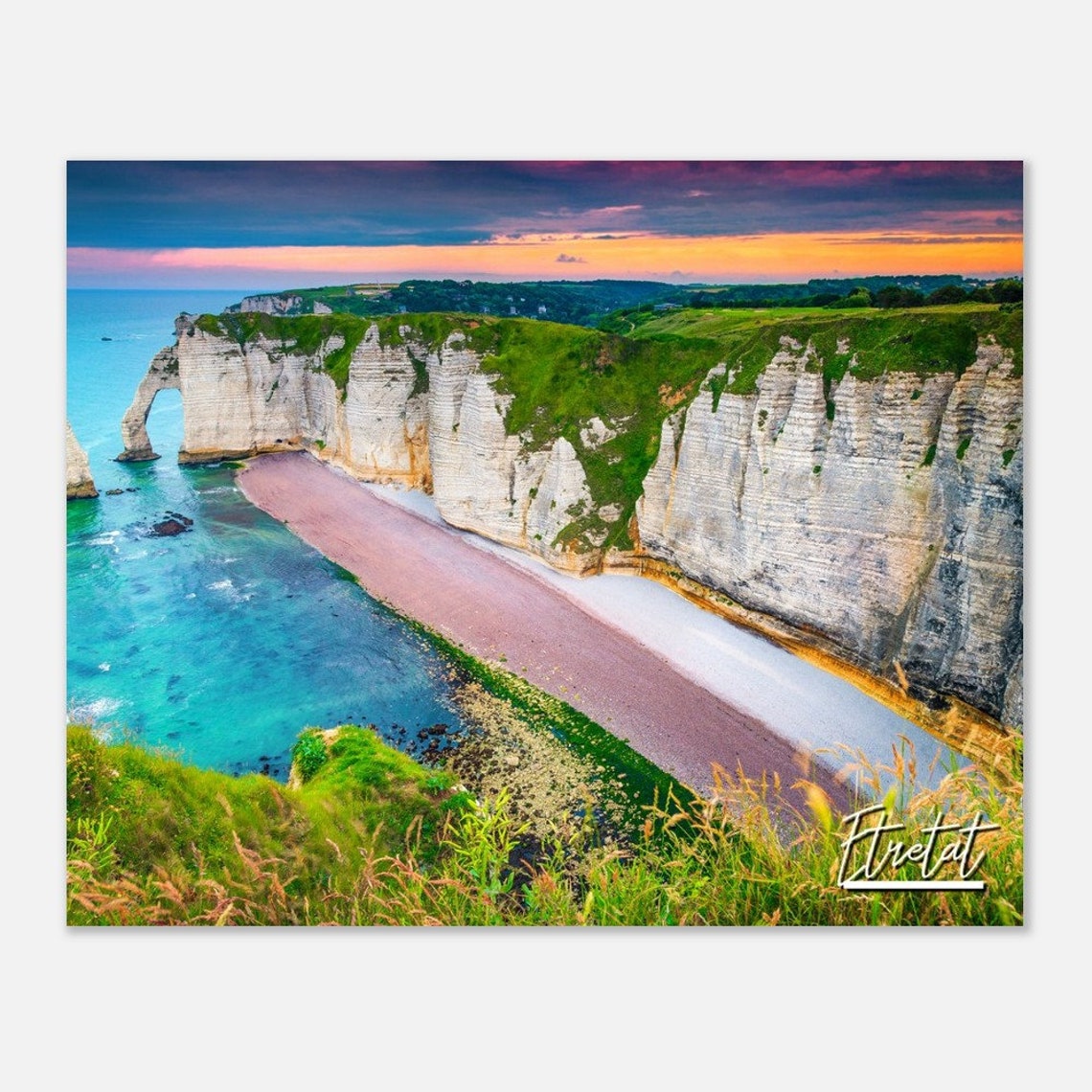 Etretat France White Chalk Cliffs Normandy Coast Sunset Poster