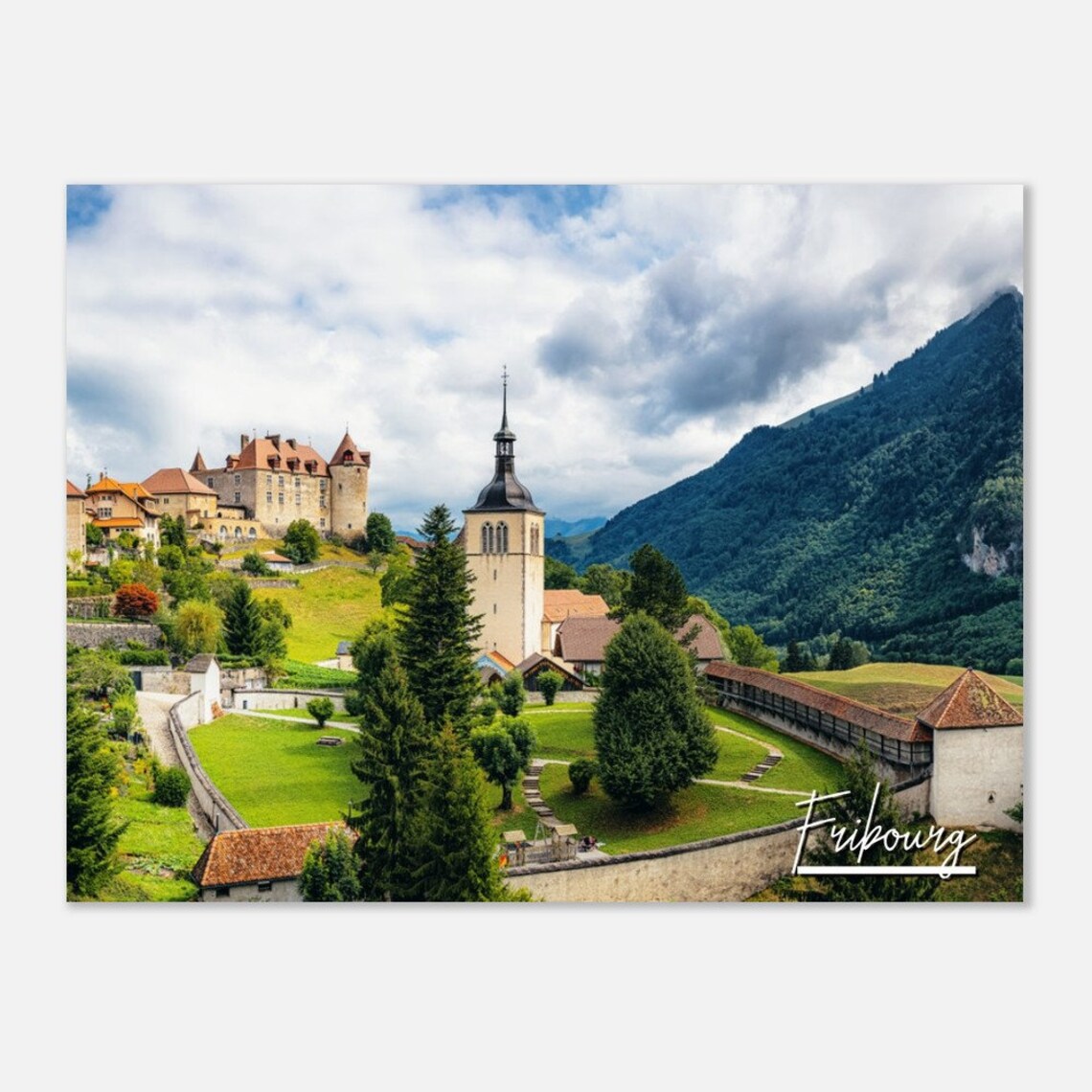 Fribourg Switzerland Castle Church Old Town Photography Poster