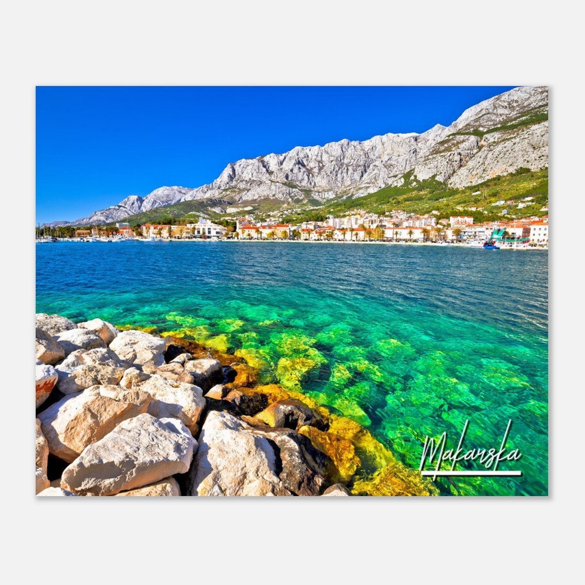 Makarska Croatia Turquoise Shore Biokovo Mountains Travel Poster