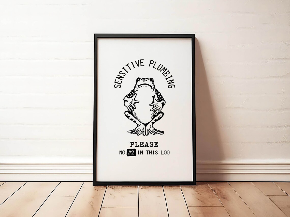 No Pooping Frog Retro Bathroom Humor Poster