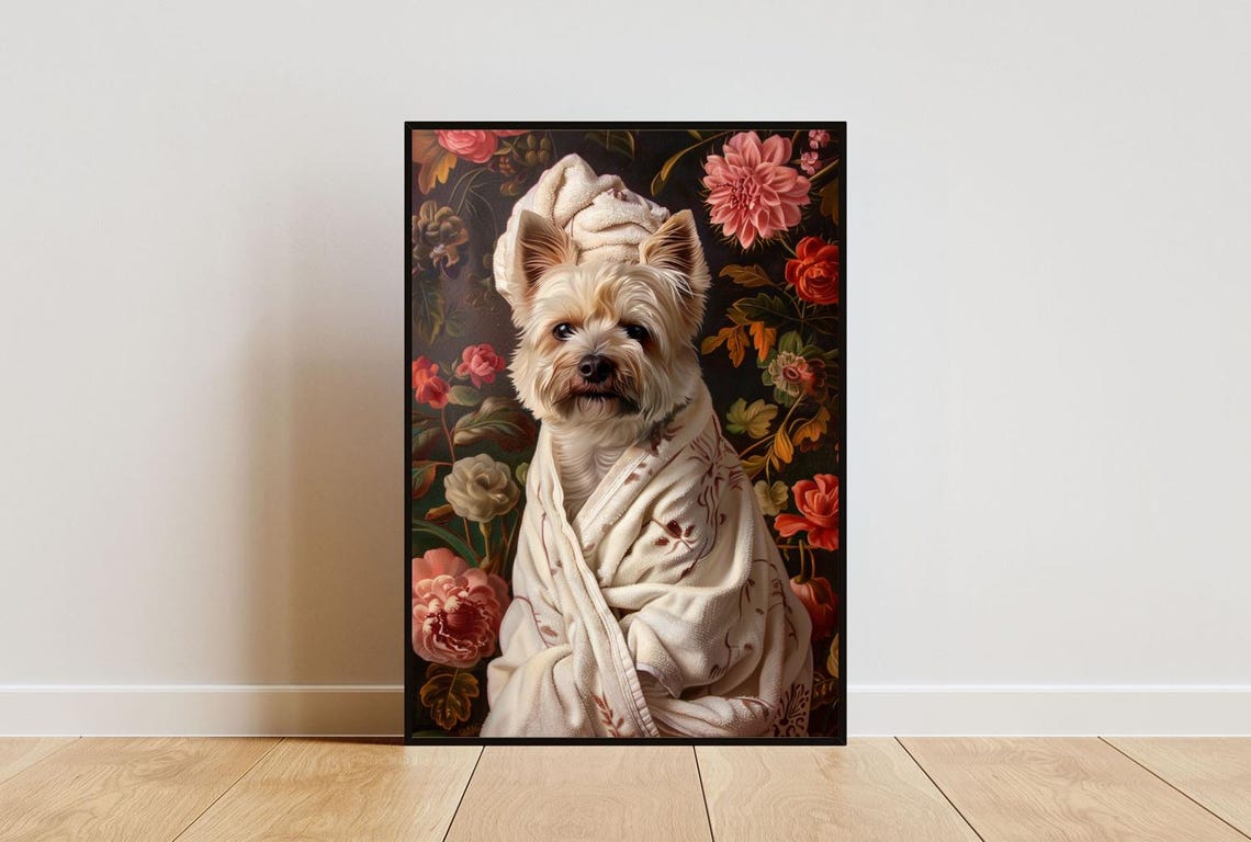 Cairn Terrier In Bathrobe Spa Day Portrait Funny Small Dog Poster