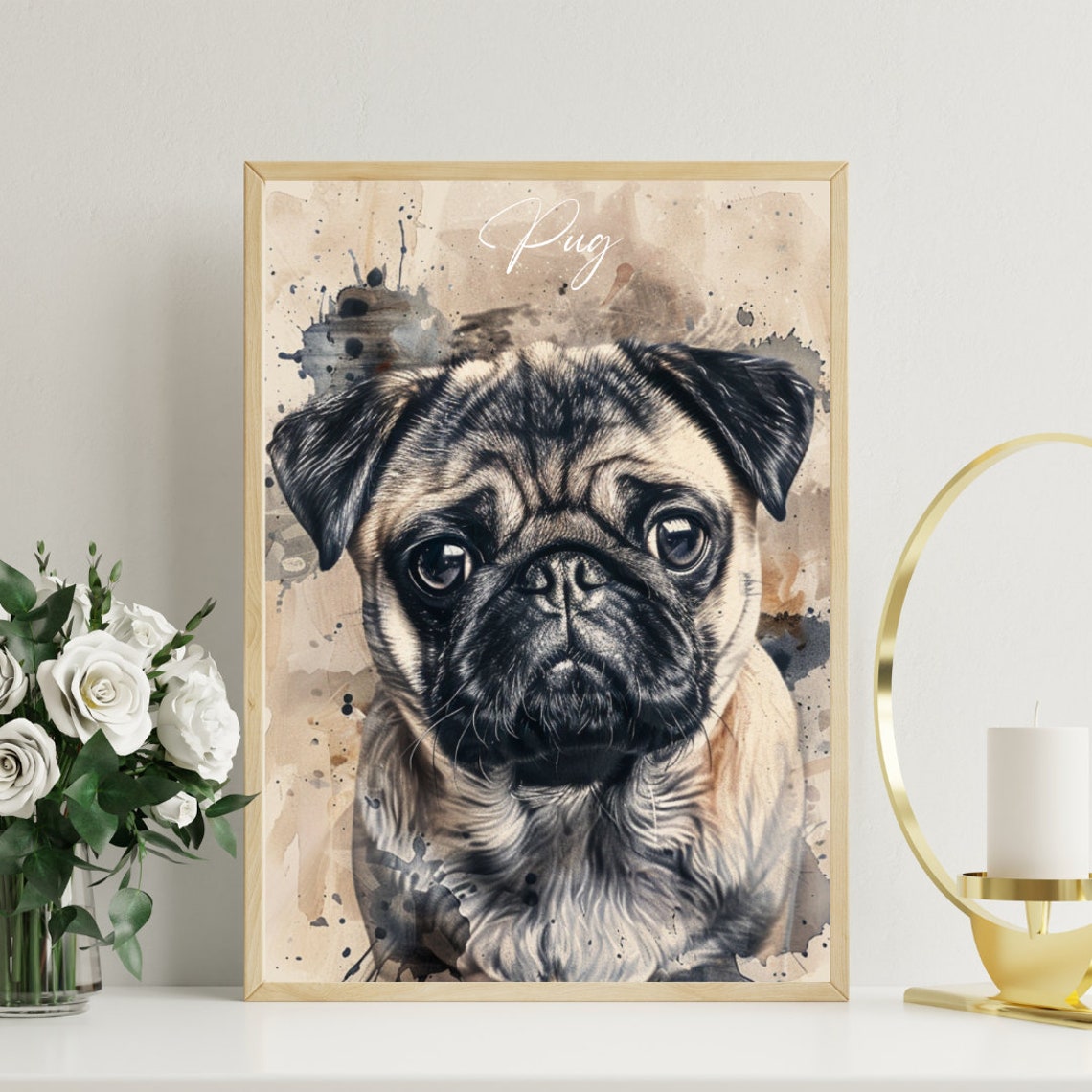 Pug Poster Dog Poster Pug Print Dog Wall Art Personalised Dog Photo Dog Pug Watercolour Pet Portrait Pet Portrait Dog Watercolour - Image 3
