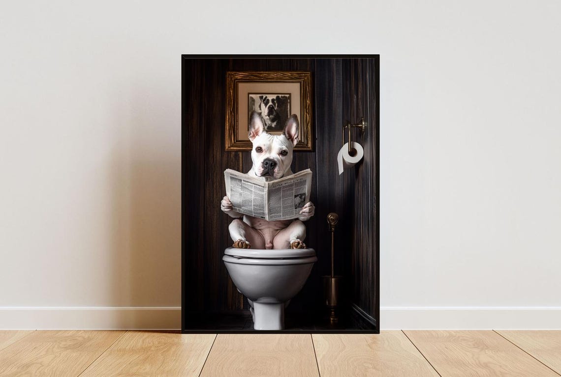 Bull Terrier On Toilet Poster Dog Poster Bull Terrier Bathroom Print Dog Toilet Wall Art Bull Terrier Portrait Dog Bathroom Poster Pet