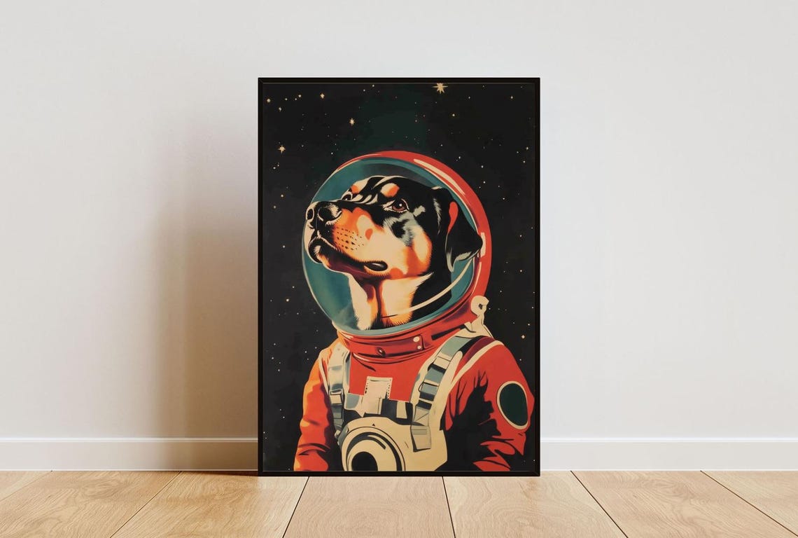 Rottweiler Astronaut Retro Space Dog Pop Art Poster Gift for Dog Dad