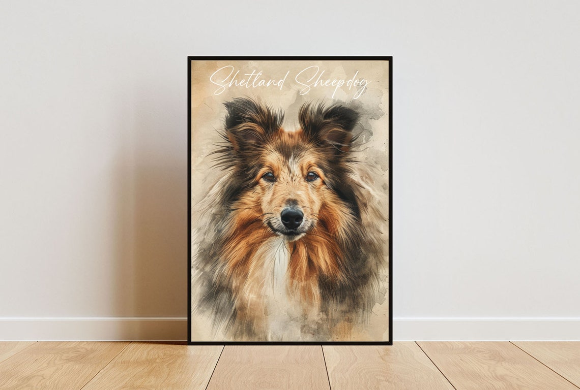 Shetland Sheepdog Poster Dog Poster Shetland Sheepdog Print Dog Wall Art Personalised Dog Photo Dog Shetland Sheepdog Watercolour