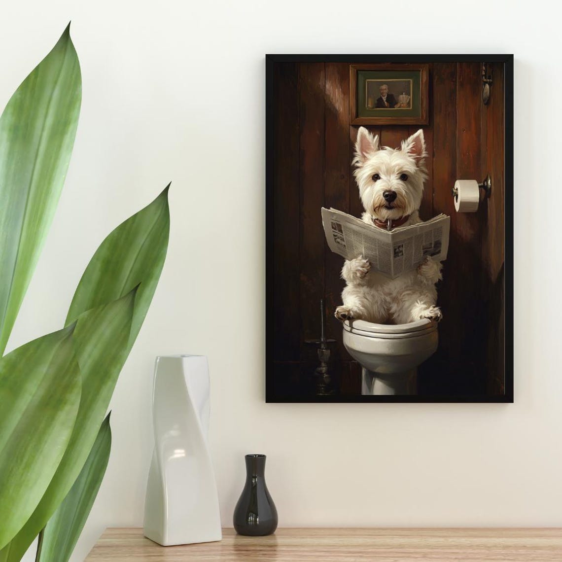 West Highland White Terrier On Toilet Poster Dog Poster Westie Bathroom Print Dog Toilet Wall Art Westie Portrait Dog Bathroom Poster - Image 2