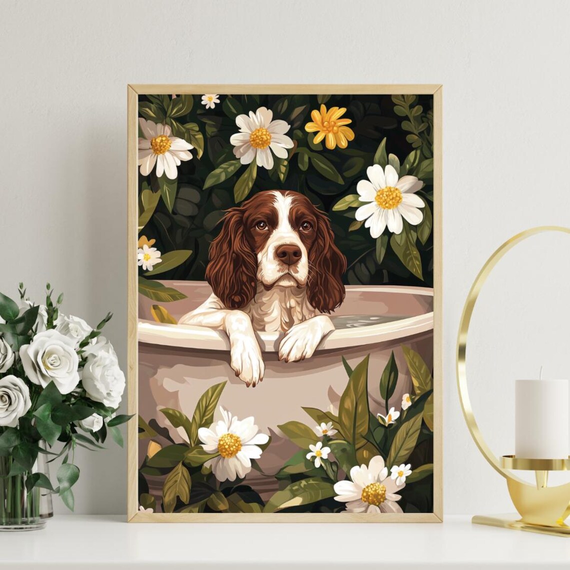English Springer Spaniel Bath Poster, Funny Dog Art Print - Image 3
