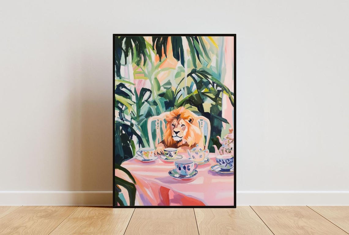 Retro Lion Poster Lion Oil Painting Vintage Lion Poster Animal Dining Room Wall Art Retro Animal Poster Funny Lion Wall Art Lion Print