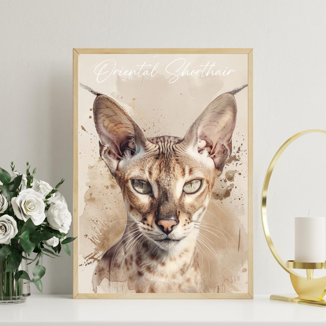 Oriental Shorthair Cat Watercolor Portrait Minimal Fine Art Poster - Image 3