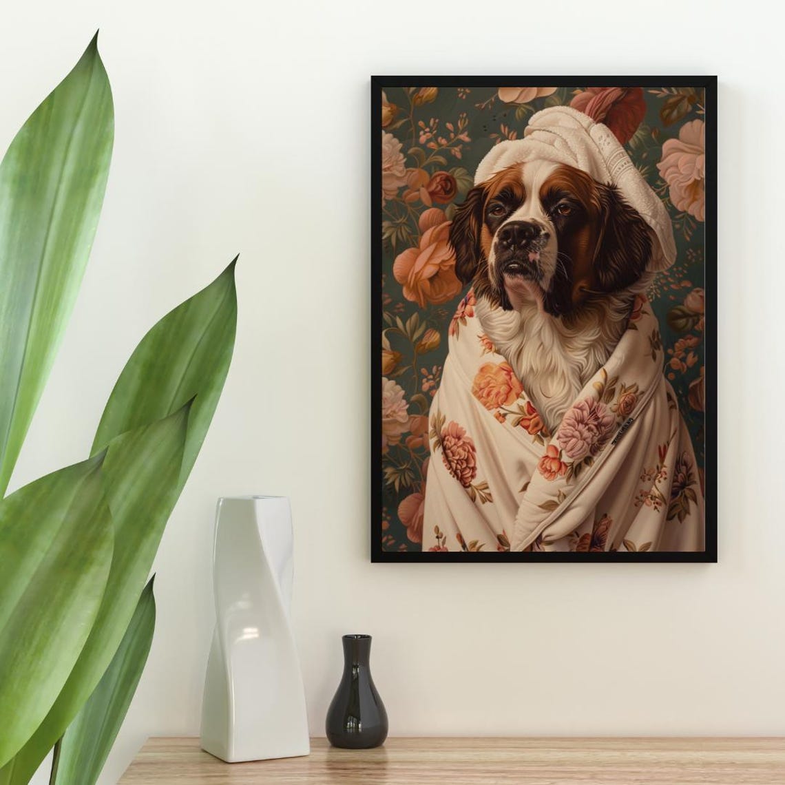 St Bernard In Bathrobe Spa Day Portrait Funny Big Dog Wall Poster - Image 2