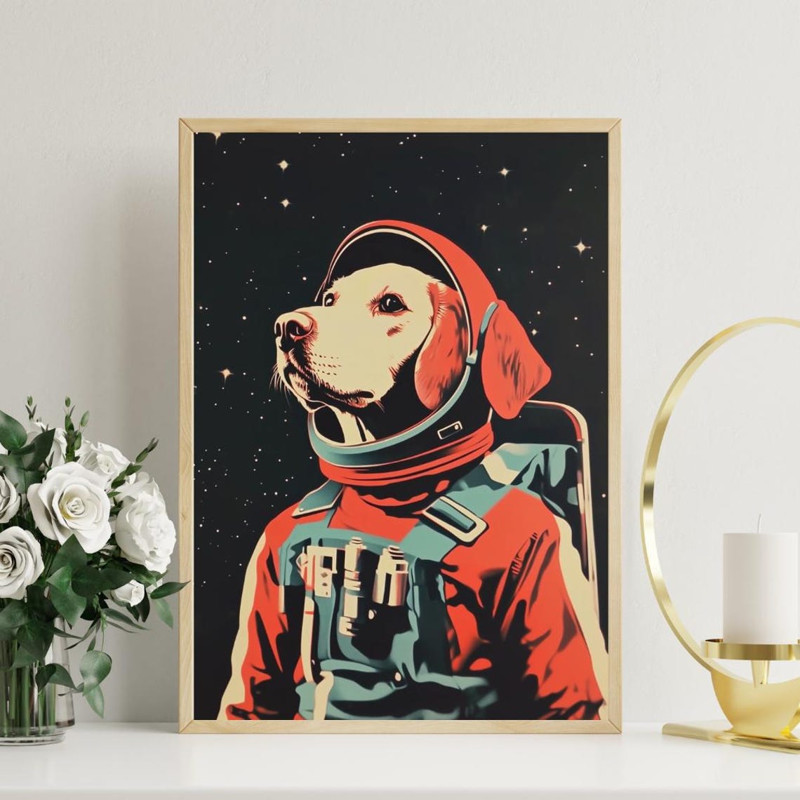 Labrador Retriever Astronaut Retro Space Dog Poster Gift for Dog Dad - Image 3