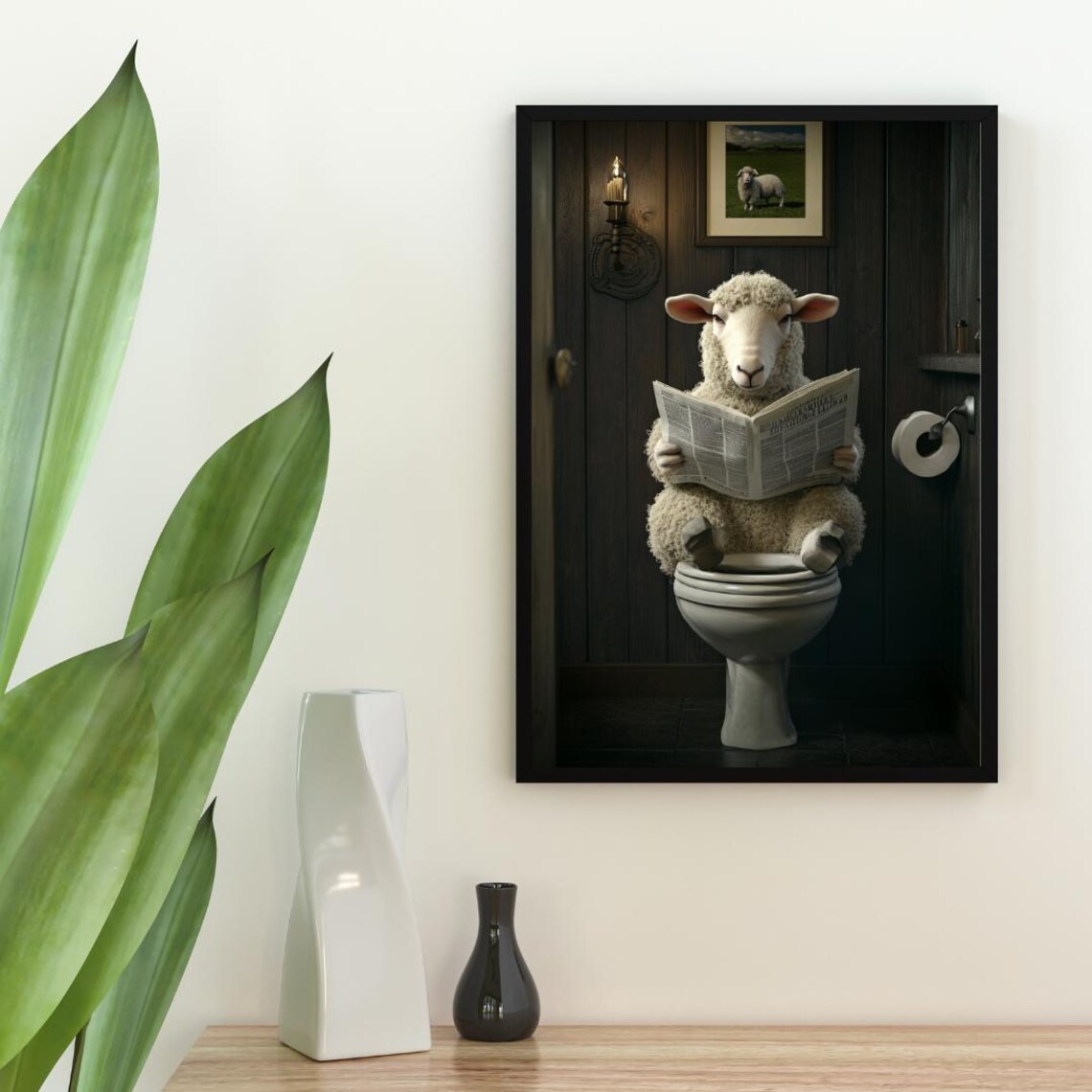 Sheep On Toilet Animal Bathroom Poster Print - Image 2