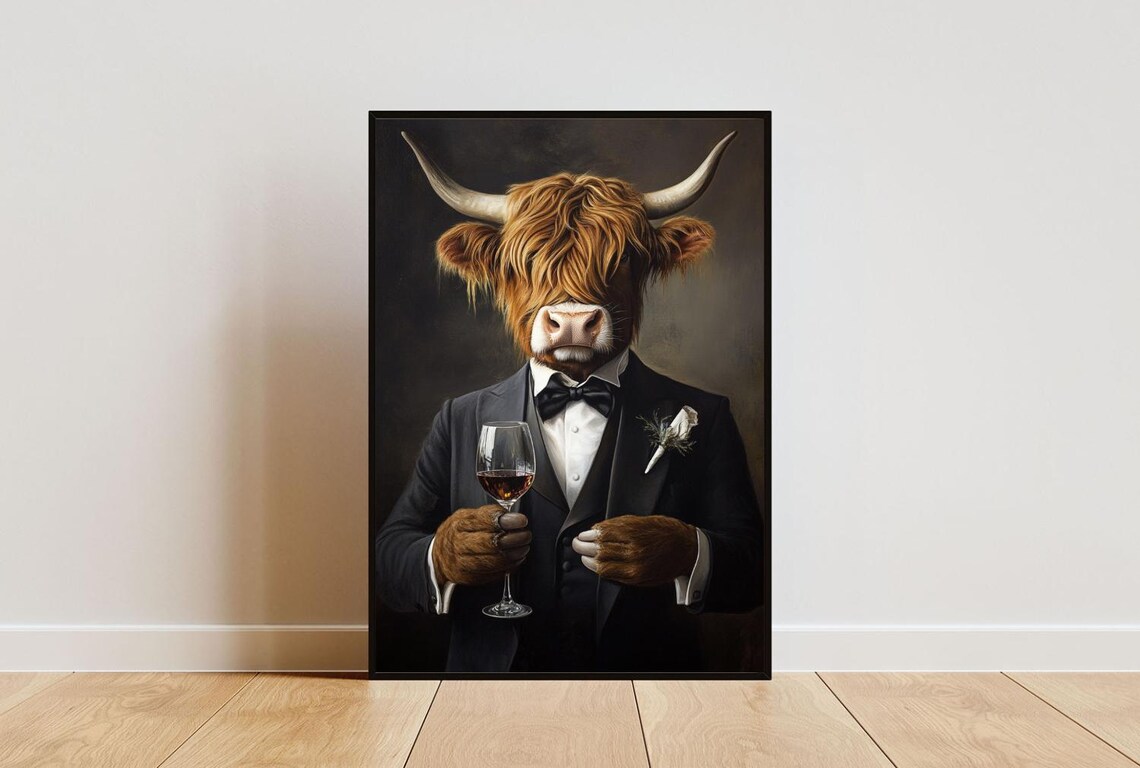 Highland Cow in Tuxedo, Funny Animal Art Print