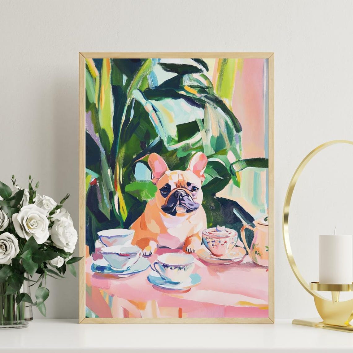 Retro French Bulldog Poster French Bulldog Oil Painting Vintage Frenchie Poster Dog Dining Room Wall Art Retro Dog Poster Pet Poster - Image 3