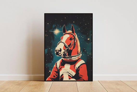 Horse Astronaut Poster Horse Retro Print Horse Portrait Animal Retro Space Poster Funny Animal Poster Andy Warhol Print Vintage Poster
