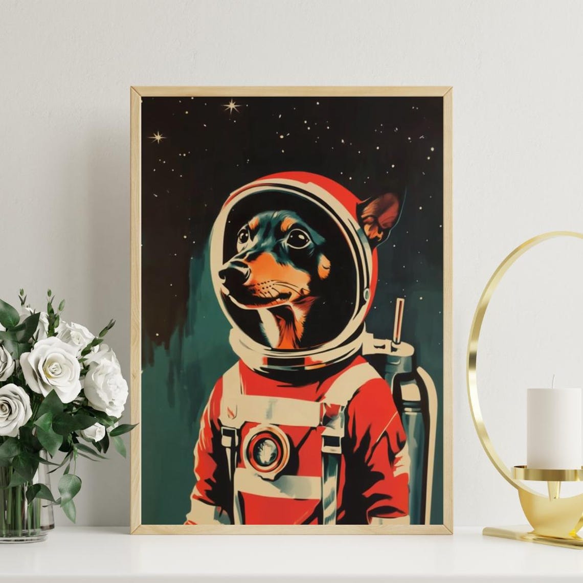 Miniature Pinscher Astronaut Bubble Helmet Stars Tiny Dog Space Poster - Image 3