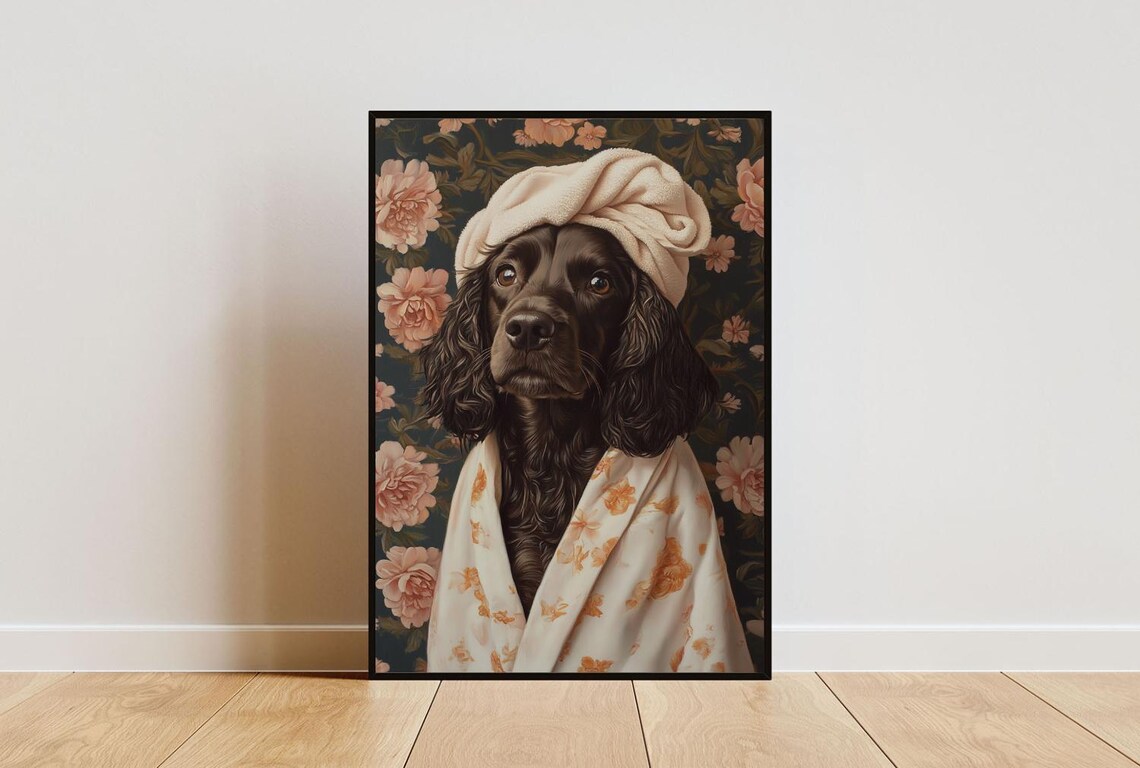 Boykin Spaniel in Bathrobe Bathroom Dog Poster