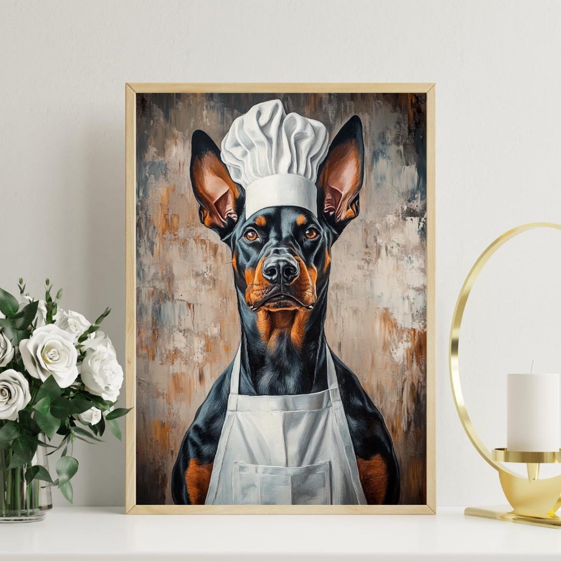 Doberman Pinscher Chef Dog Portrait Funny Pet Kitchen Art Poster - Image 3