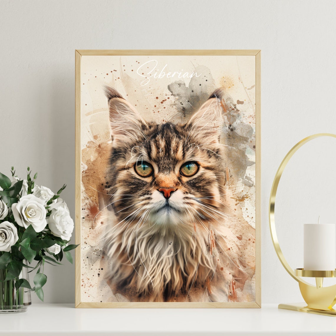 Siberian Cat Watercolor Portrait Fluffy Elegant Fine Art Poster - Image 3