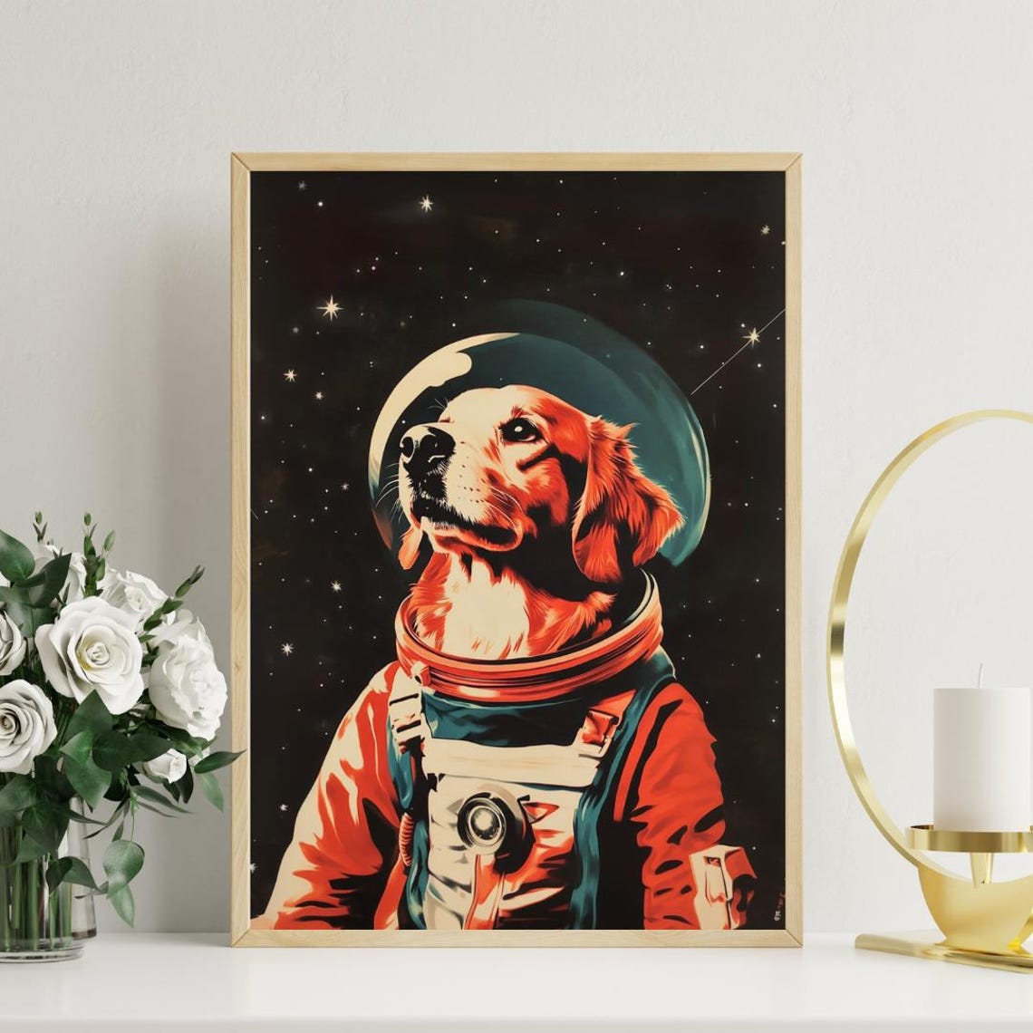 Golden Retriever Astronaut Retro Space Dog Pop Art Poster Gift Idea - Image 3