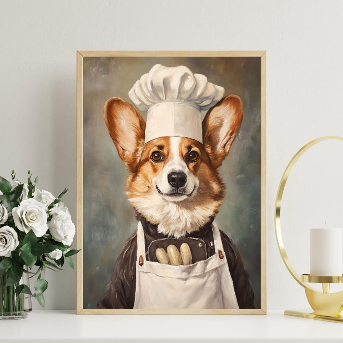 Pembroke Welsh Corgi Chef Dog Portrait Baguette Kitchen Art Poster - Image 3