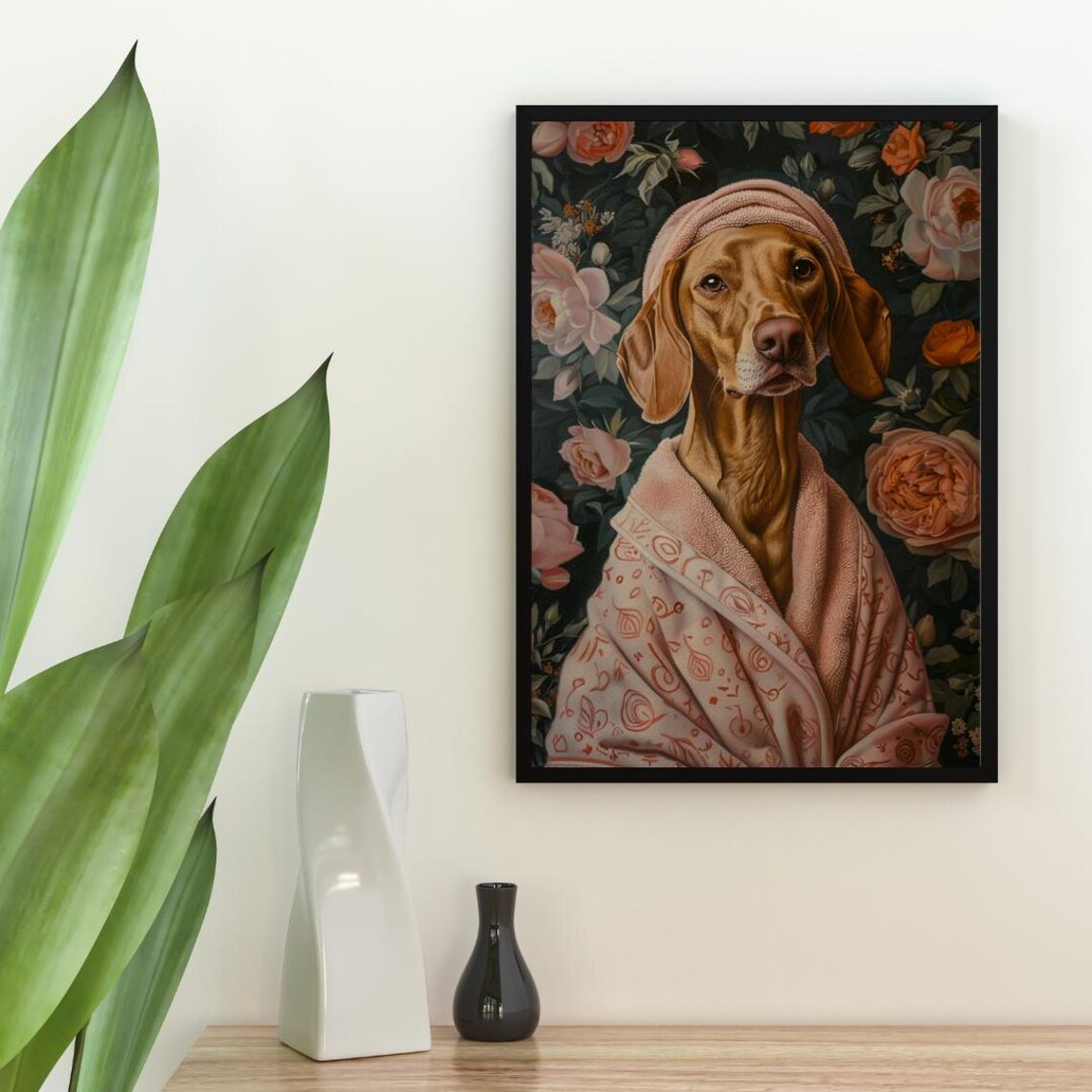Vizsla In Bathrobe Dog Bathroom Art Print - Image 2
