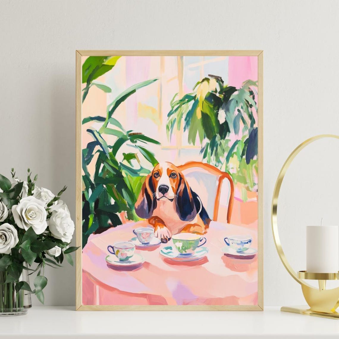 Retro Basset Hound Poster Basset Hound Oil Painting Vintage Basset Hound Poster Dog Dining Room Wall Art Retro Dog Poster Pet Poster - Image 3