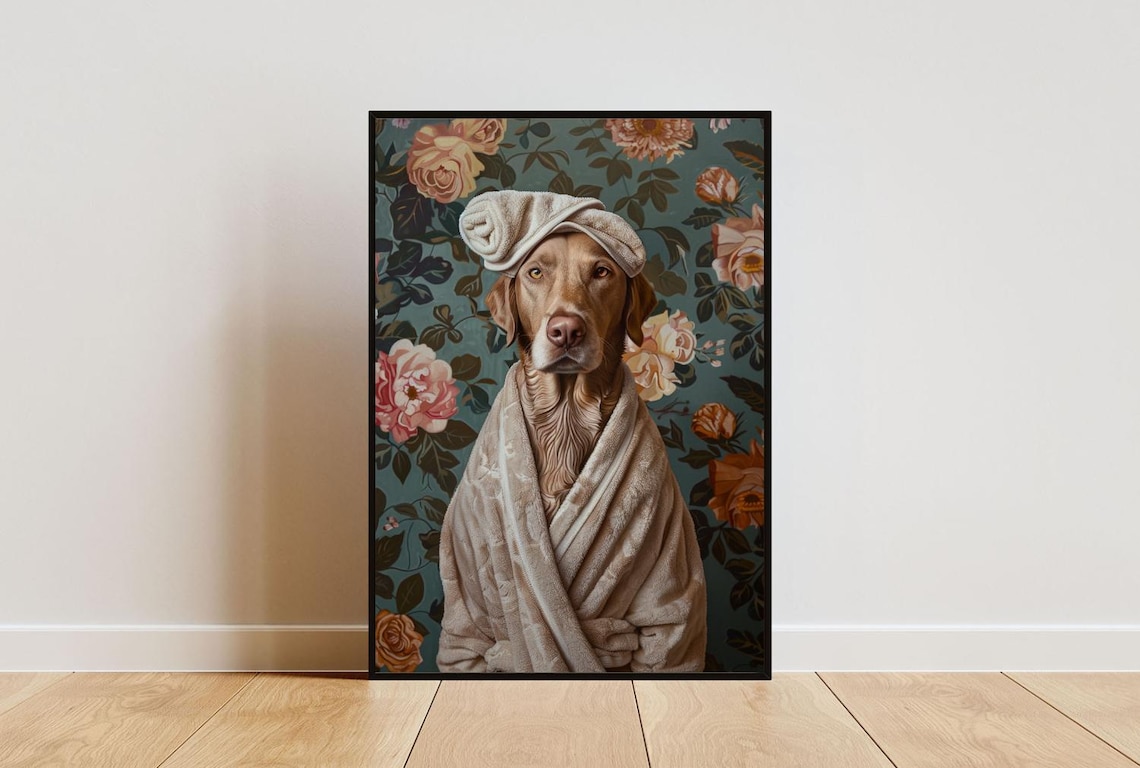 Chesapeake Bay Retriever Bathrobe Poster, Bathroom Art Print