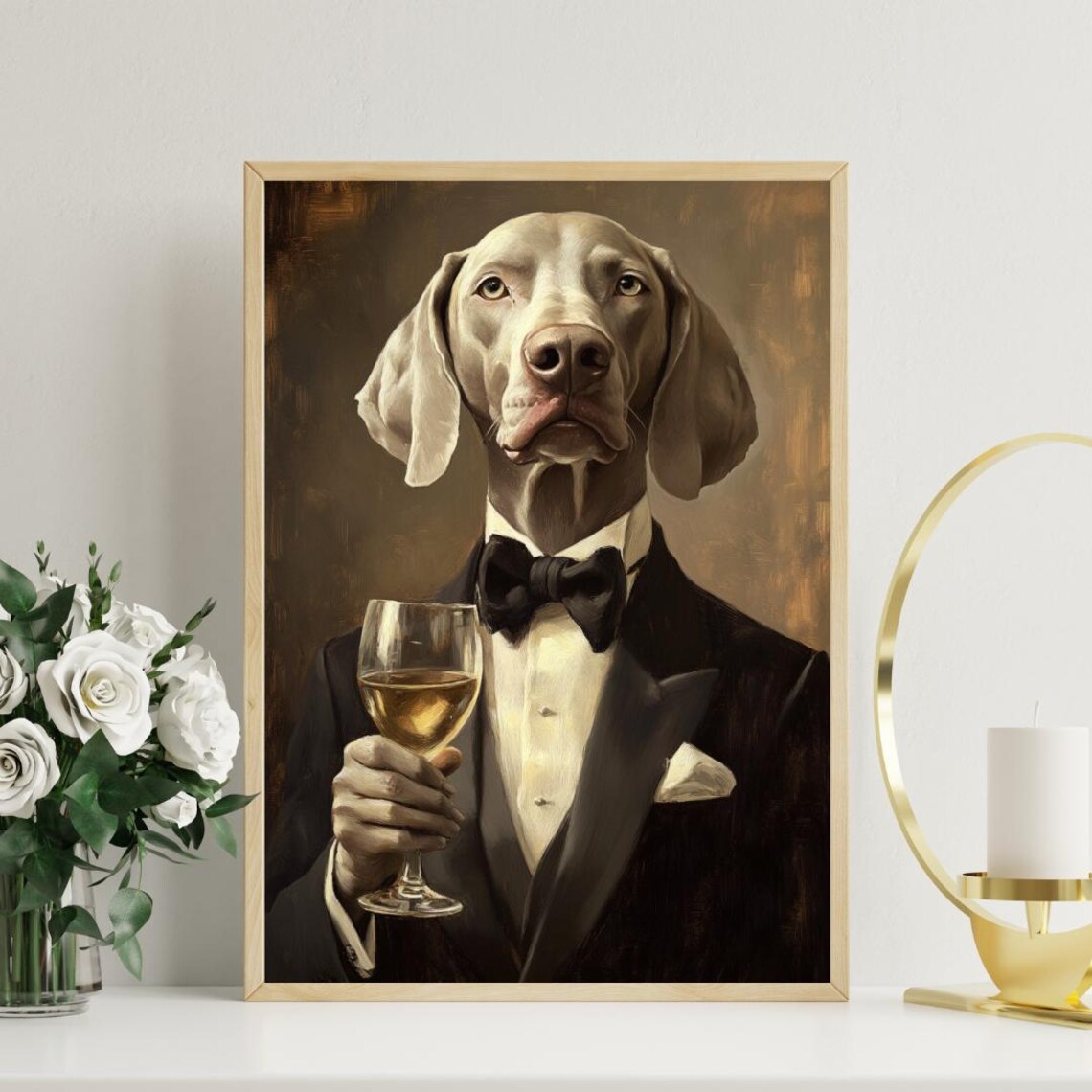 Weimaraner in Tuxedo Dog Portrait Art Print - Image 3