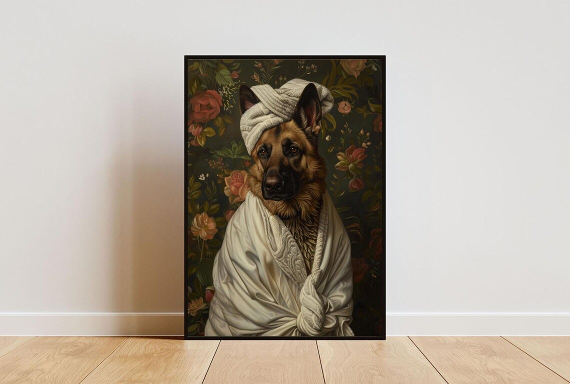 German Shepherd In Bathrobe Poster Print