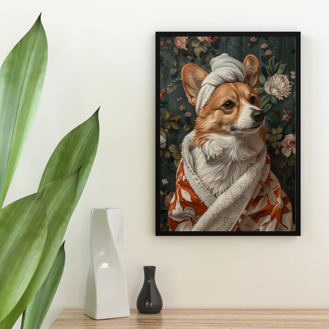 Cute Welsh Corgi Dog in Bathrobe Fun Bathroom Spa Day Art Poster - Image 2