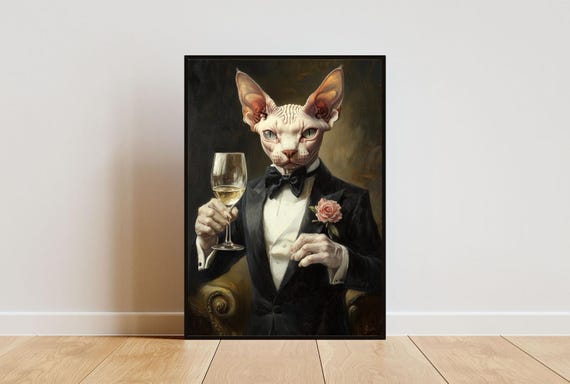 Sphynx In Tuxedo Poster Pet Poster Sphynx In Suit Print Sphynx Portrait Funny Sphynx Art Funny Pet Print Cat Print Cat Wall Art